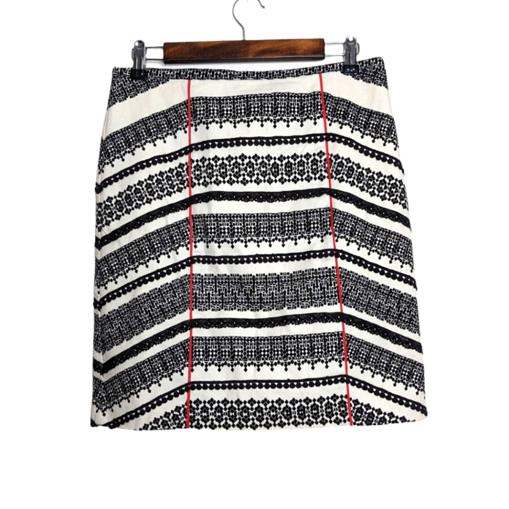 Anthropologie Women's Tabitha Cream Black Lace Cotton Pencil Mini Skirt Size 6